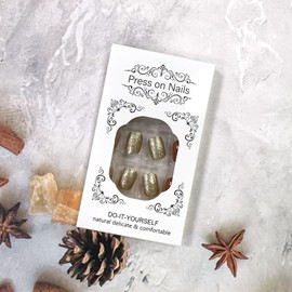 Brown Press on Nails Short Square Fake Nails Fall Glue on Nails with Gold Foil Glitters Design Full Cover Light Brown Stick on Nails Glossy Extra Short False Nails Autumn Acrylic Nails for Women