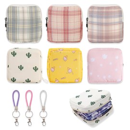 6 Pcs Sanitary Napkin Storage Bag, Portable Period Bag Mini Makeup Bag with Keychain, Reusable Sanitary Pads Storage Pouch Period Pouch Mini Nursing Pads Pouch Coin Purse for Women