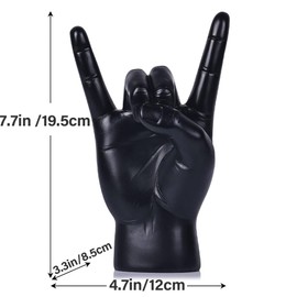 7.7" Black Resin Rock On Hand Gesture Statue - Rock Culture Music Lovers' Decorative Tabletop Sculpture for Bookshelf, Desk & Mantel Decor in Home or Office, Modern Symbolic Figurine