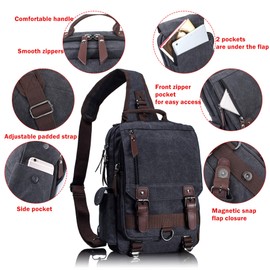 Leaper Retro Crossbody Bag Sling Bag Canvas Messenger Bag for Men Women Shoulder Bag Crossbody Handbags Satchel Brownish Gray, L