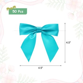 MECCANIXITY 50 Pcs Pre-Tied Bows Satin Ribbon Bows 4.5" Twist Ties Gift Bows for Craft DIY Candy Bags Christmas Wedding Decor Party Treat Bags Fresh Blue