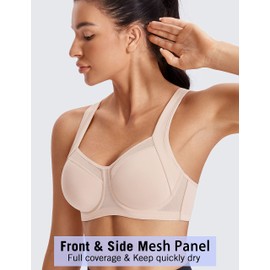 SYROKAN Women's High Impact Sports Bra Support Underwire Unlined Mesh Adjustable Racerback Bra Beige - A217A 40B