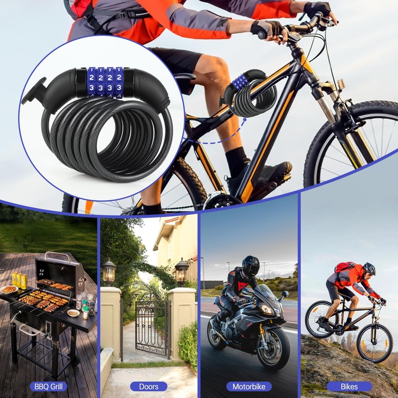 4 Digit Bicycle Lock, 8 x 1500mm Bicycle Code Lock,