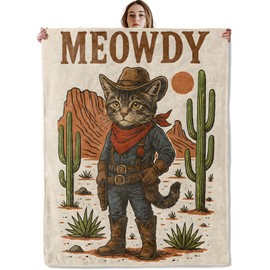 VOPNXLT Cowboy Cat Blanket, Soft Cozy Lightweight Cute Kitten Throw Blanket for Women Cat Lovers Kids, Western Country Style Sofa Couch Bed 50x60 Inch Flannel Blankets for Travel Decor Gifts