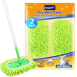 KEEPOW Reusable Wet Pads Refills Compatible with Swiffer Sweeper Mop, Microfiber Wet Mopping Cloths for Hardwood Surface Floor Cleaning, Washable Mop Pads & Dry Sweeping Cloths (2 Pack)