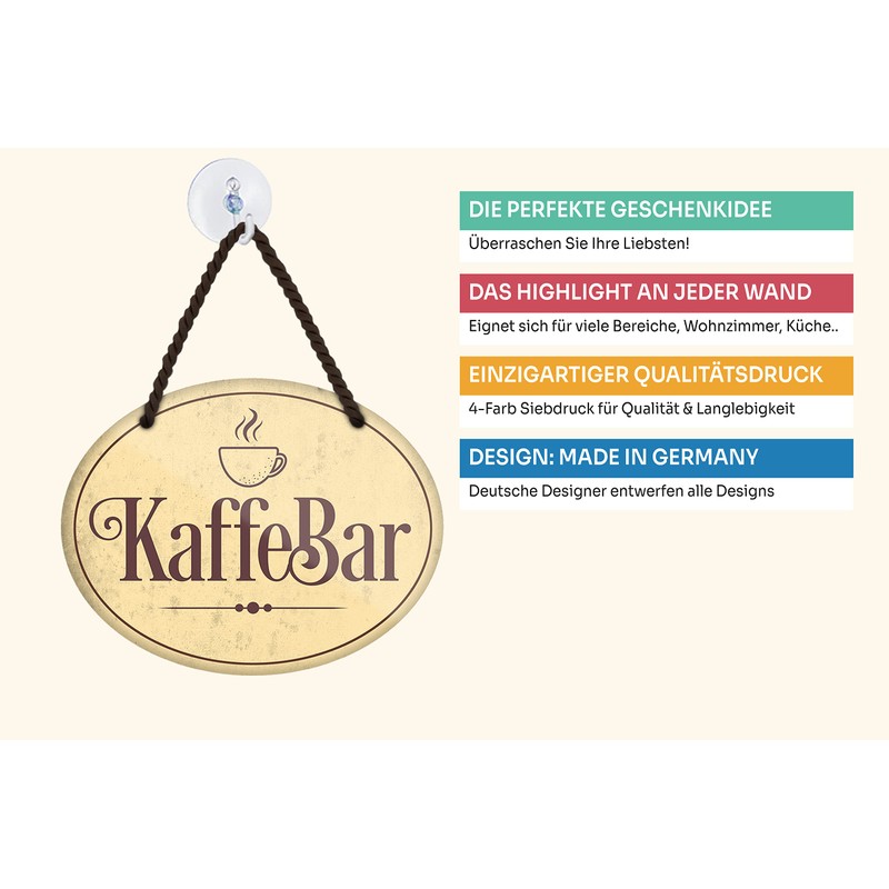 schilderkreis24 Tin Sign Funny Coffee Saying "KaffeBar" Decorative Gift Idea