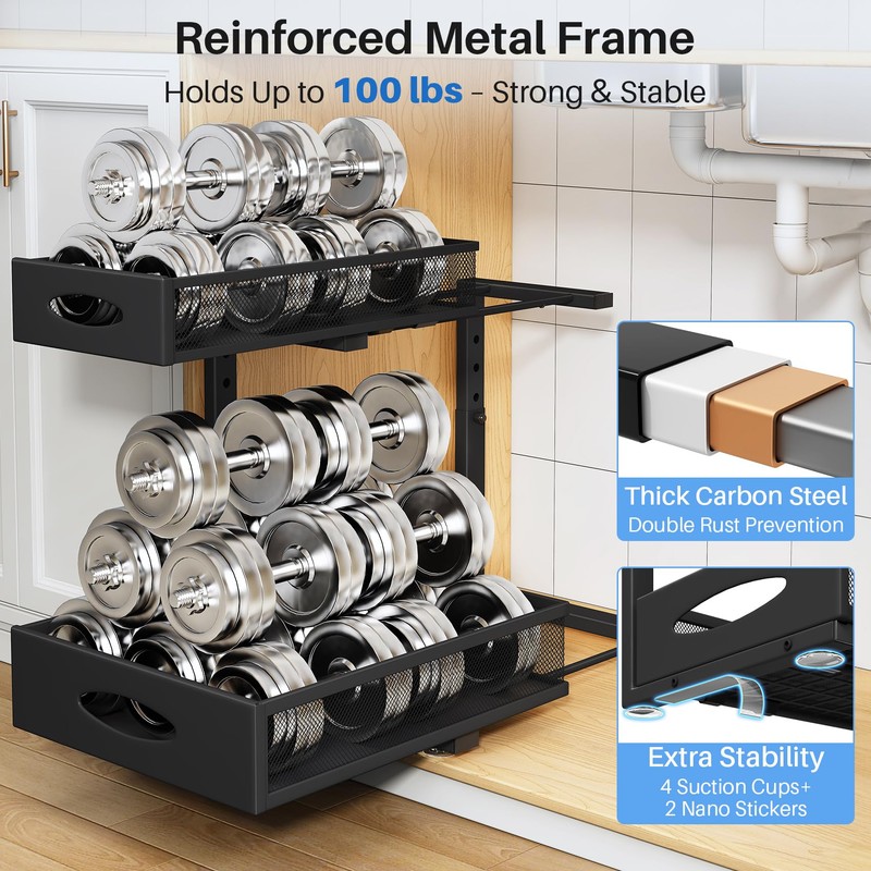 Under Sink Organizer, 2 Pack 2 Tier Pull Out Under