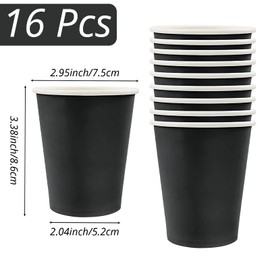 250 ml Black Paper Party Cups, Pack of 16 Black Paper Cups, Drinking Cups, Wedding Disposable Cups for Wedding, Children DIY, Party Supplies, Tea, Hot and Cold Drinks Disposable Coffee Cups
