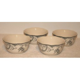 222 Fifth Adelaide Grey Porcelain Soup Cereal Bowls Birds & Floral New
