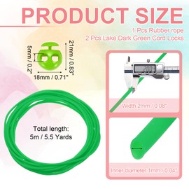 PATIKIL 5.5 Yards Hollow Pipe Rubber Cords with 2-Hole Plastic Cord Locks, Hollow Tubing Rubber Pipes Barber Cords for Knitting DIY Craft Needle Point Protectors, Dark Green