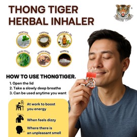 Thong Tiger Herbal Inhaler – Thai Nasal Inhaler with Menthol, Peppermint Oil & Herbal Blend for Sinus Relief, Clear Breathing & Aromatherapy – Pocket-Sized Natural Remed (1)