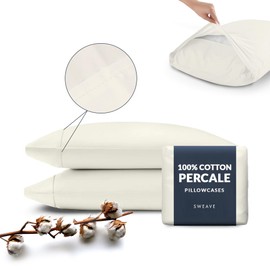 Sweave Percale Pillowcases King Size -100% Long Staple Cotton Percale Pillow Covers -Cool, Crisp, Breathable, Skin-Friendly Pillowcases, Envelope Closures, Z-Hem Stitch, Oeko-Tex Certified