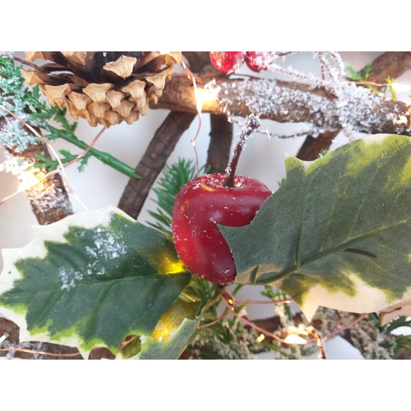 30cm LED Pre-Lit Decorated with Leaves Pine Cones Berries 3D