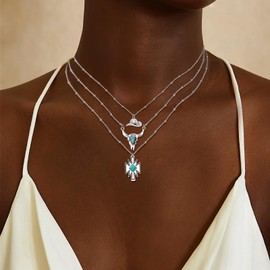 Western Turquoise Layered Necklaces Boho Stackable Chain Necklaces Western Cowgirl Jewelry Country Concert Accessories Outfits