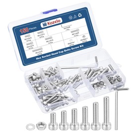 Kozelo 150pcs M5 Socket Head Cap Screws Bolts Nuts Assortment Kit - [M5x10/12/14/16/20/25mm] 304 Stainless Steel Allen Socket Drive for 3D Printer, with Wrench