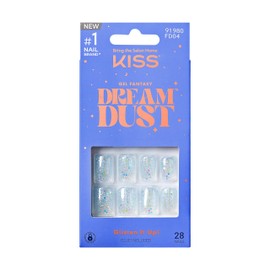 KISS Gel Fantasy Dreamdust, Press-On Nails, Nail glue included, 'Champagnes', Light Blue, Short Size, Squoval Shape, Includes 28 Nails, 2G Glue, 1 Manicure Stick, 1 Mini File