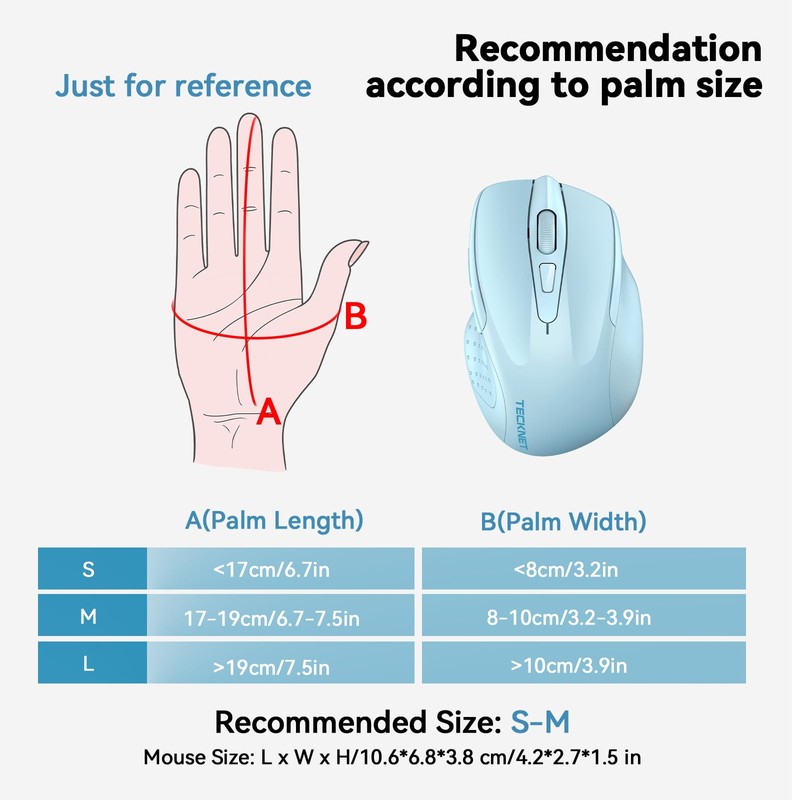 TECKNET Wireless Mouse (2.4G & BT5.0/3.0) Silent 4800 DPI Computer