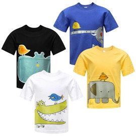 Toddler Boys Shirts Short-Sleeve Little Kids t Shirts Boys' Tops, Tees & Shirts Graphic TEE Age for 2-7 Years 4-Pack