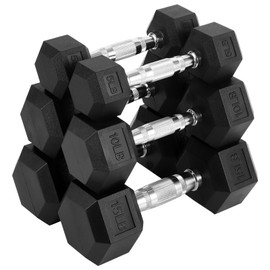 GarveeLife 60 LB-100 LB Hex Dumbbells Set, 5-30 LB PVC Hex Dumbbell Weights Set for Strength Training, Exercise & Fitness Dumbbells, 60 LBS (5x2+10x2+15x2), 100 LBS (20x2+30x2), Black