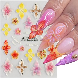 4 Blätter farbenfrohe 3D Blumen-Nagel-Sticker, selbstklebend, Nagelkunst-Design-Zubehör, hohe Qualität