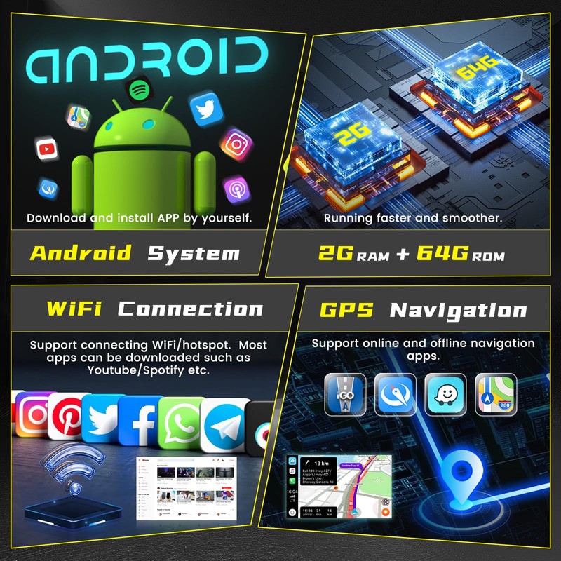 【2+64GB】 Hikity Android 13 Single Din Car Stereo Wireless Carplay