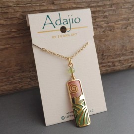 Adajio Retired Adajio Necklace Column Landscape Sun Mountains Coral Green Gold Tone 18”