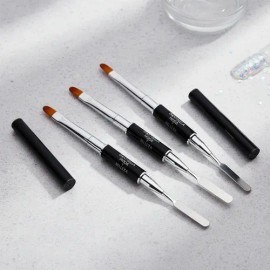 Pincel Para Uñas Polygelacrigel Doble Con Espátula 3 Pzas                                                                                             