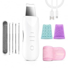 Limpiador Facial Ultrasónico Skin Scrubber con Espátula Kit Limpieza | Extractores de Puntos Negros,Carga USB,Tecnología ultrasónica de alta frecuencia, Fundas de Silicona