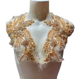 Liveish 1 Pair of Handmade Rhinestone Appliques, 26.5 * 18cm DIY Clothing appliqué Patches, Sewing Beaded appliqué for Wedding Dress Apparel Accessories (Champagne Color)