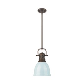 Golden Lighting Duncan Small Pendant with Rod in Rubbed Bronze with Seafoam
