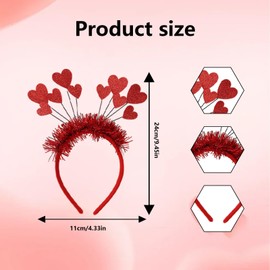 Xvbhaq Sequins Heart-Shaped Headband, Heart-Shaped Tinsel Red Headband, Valentine's Day Headband, Red Sequin Glitter Headband, Carnival Headband, Valentine's Day Accessories