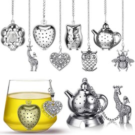Cunhill Juego 4 Infusores para Té Suelto Bolas Té de Acero Inoxidable Coladores con Colgantes de Piedra Cristal y Bandeja Antigoteo Accesorios para Tazas (Divertidos)