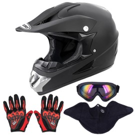 OUMURS Adult Dirt Bike Helmet with Goggles Gloves & Mask Adjustable Sun Visor DOT/FMVSS-218 Motorcycle Adults ATV Helmet Off-Road Motocross Downhill Moped MX BMX for Unisex-Adult-New Black, S