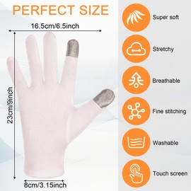 3 Pairs Moisturizing Gloves, Touch Screen Cotton Moisturizing Glove Overnight, Cotton Gloves for Dry Hands Sleeping for Men and Women Washable Serving Costume Inspection Pink