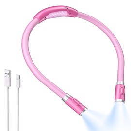 LUXJET Neck Reading Light & Book Light for Reading in Bed - Hands Free, 6 Brightness Levels, 360° Flexible Arms, 80-Hour Rechargeable - Reading, Knitting, Camping, Repairing (Pink-New)