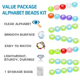 EuTengHao 1000 Pieces Letter Beads Kit 28 Styles A-Z Alphabet Beads Heart Beads for Bracelets Necklace Friendship Jewelry Making DIY Supplies (Colorful Beads White Letters)