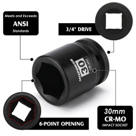 MIXPOWER 3/4" Drive Shallow Impact Socket, 30mm, CR-MO, Metric, 6 Point, Axle Nut Impact Grade Socket for Easy Removal