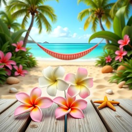 2 Pcs Hawaiian Frangipani Plumeria Foam Head Flower Party Beach Hair Accessories Hair Clips 7cm (White and Pink)