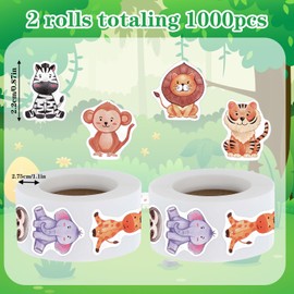 2 Roll Stickers Animals, 1000PCS Forest Cute Animal Stickers for Kids, 1000 Pcs Teacher Rewards School Office Supplies for Scrapbook Favor Wrap Decals