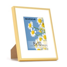 RICHFOCUS 8x10 Picture Frame with Mat for 5x7 |8 x 10 Modern Photo Frame Gold|8 by 10 Metal Aluminum Frames with Stand for Tabletop or Wall Hanging|Hardwares Included, Set of 1