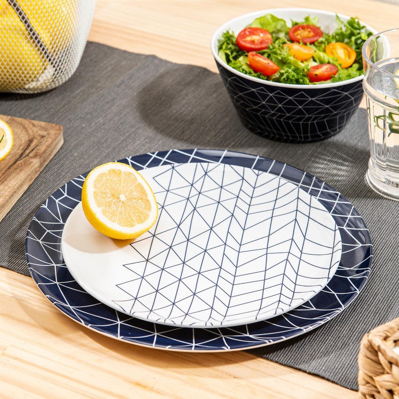 Bzyoo 12-Piece Melamine Dinnerware Set - Spidy | Lightweight, Durable,