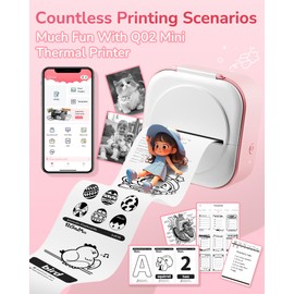 Itari Q02 Mini Printer Facelift T02 Thermal Printer for Learning Label Printer for Notes Diary Memo Photo Journal Bluetooth Photo Printer for Smartphone with 3 Rolls Paper