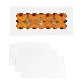 qiqee 12x5.5x2.5 Inch White Cookie Box with Window 15 Packs Two Uses Pastry Biscuit Bakery Box for Packaging