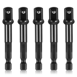 5Pcs 3/8 Impact Socket Adapter, Black 1/4 Inch to 3/8 Drill Socket Adapter Kit for Impact Driver, Automotive DIY, Extension Socket Driver Bits, Handle Nut Driver and Drills