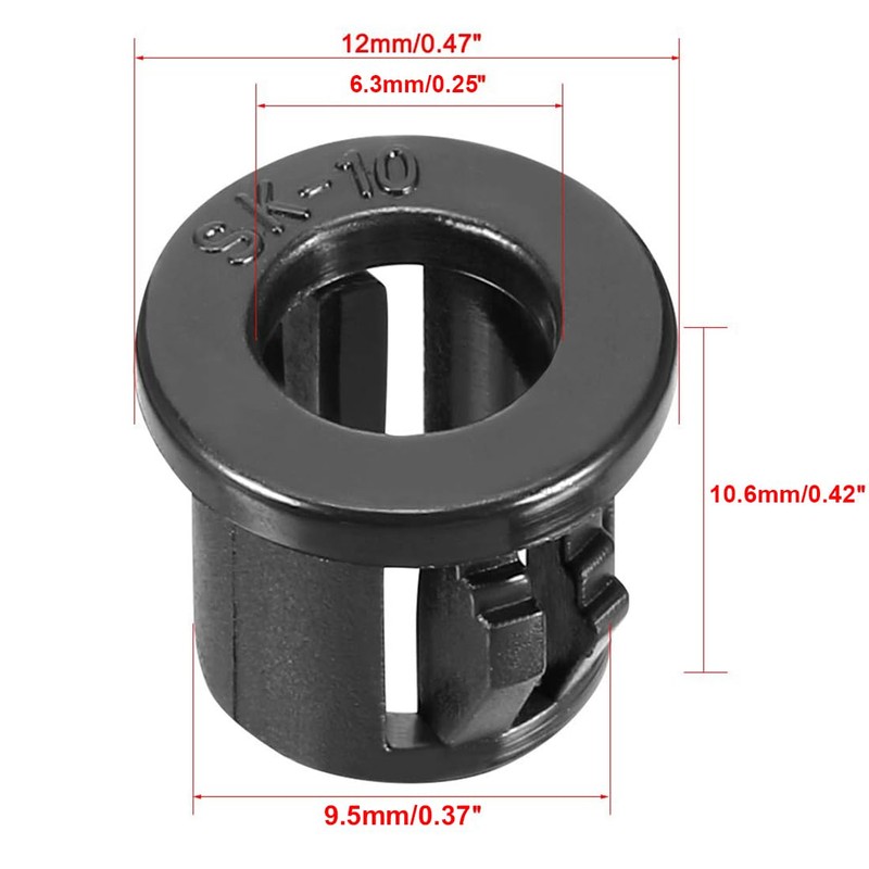 TA-VIGOR 50Pcs 10mm Cable Hose Snap Bushing Grommet Protector, Black