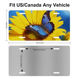 Muishi Sunflower Blue Butterfly Decorative Car Front License Plate, Vanity Tag, Metal Car Plate, Aluminum Novelty License Plate for Men/Women/Boy/Girls Car 6 X 12 Inch (4 Holes)