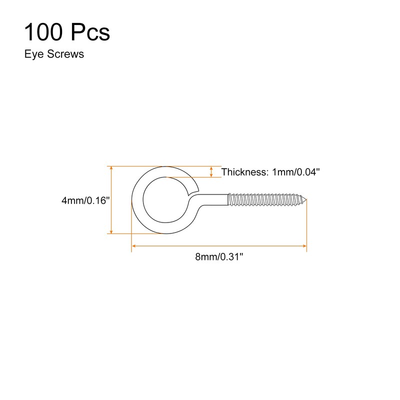 uxcell 100Pcs Eye Screws, 304 Stainless Steel 8x4mm Small Self
