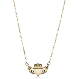 Kooljewelry 14k Yellow Gold Claddagh Necklace (adjusts to 16 or 18 inch)