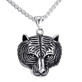 PikaLF Tiger Necklace for Men, Nordic Viking Tiger Head Pendant Necklace with 23.6 Inch Chain, Vintage Tiger Totem Amulet Necklace, Hip Hop Tiger Seal Necklace, NO, Tiger