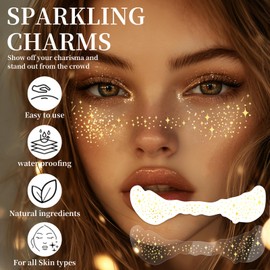 Canvalite 6 Sheets Glitter Freckles Face Tattoo, Face Glitter Speckles Patches, Temporary Face Freckles For Women Festival Makeup Rave Accessories